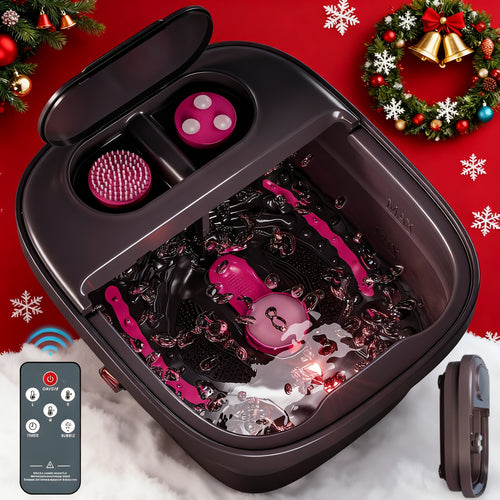 Collapsible Foot Spa with Heat, Bubble & Massager - Remote Temperature Control Foot Bath Tub, 3 Pedicure Attachments & Handle - Foldable Foot Soak Basin, Best Gift for Women & Mom