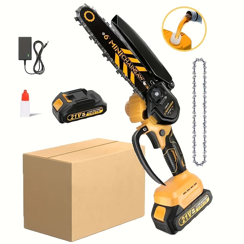 Mini Chainsaw 6" & 8" Brushless Cordless – 700W Auto Oiler, 21V 2000mAh Battery, Toolless Adjustment, Lightweight for Tree Trimming, Wood Cutting, Camping & Garden Use