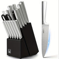 16pcs Professional Kitchen Knife Set with Wooden Block & Sharpener – Super Sharp Stainless Steel Chef Knife Block Set with Steak Knives, Perfect Family Kitchen Gift