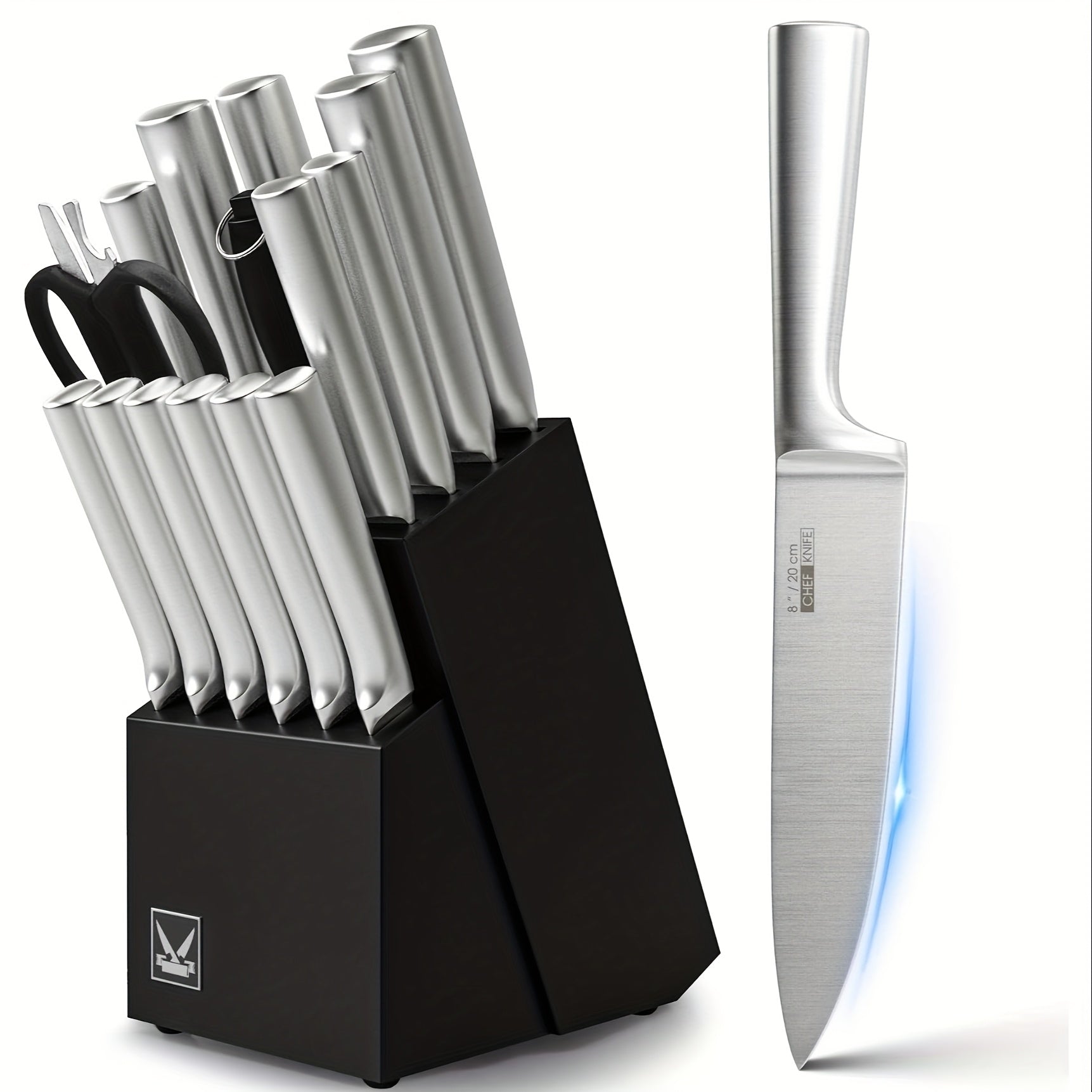 16pcs Professional Kitchen Knife Set with Wooden Block & Sharpener – Super Sharp Stainless Steel Chef Knife Block Set with Steak Knives, Perfect Family Kitchen Gift