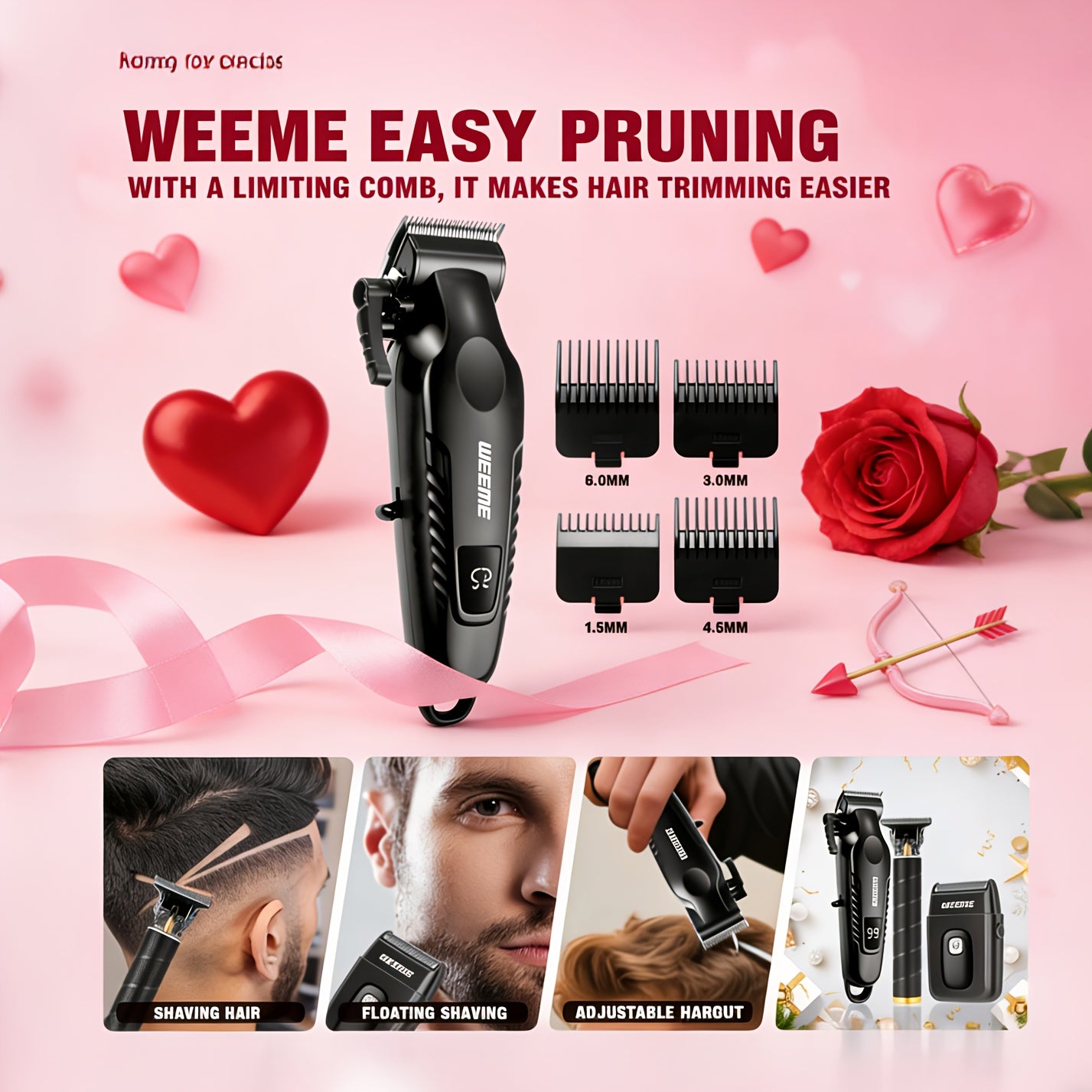 WEEME 1pc/2pcs/3pcs/4pcs Men'S Electric Hair Clipper Kit, Featuring USB Rechargeable Operation, Precision Adjustable Blades, And Clear LCD Display In A Portable Compact Design For Home Grooming, Perfect Barber-Grade Father'S Day Gift.