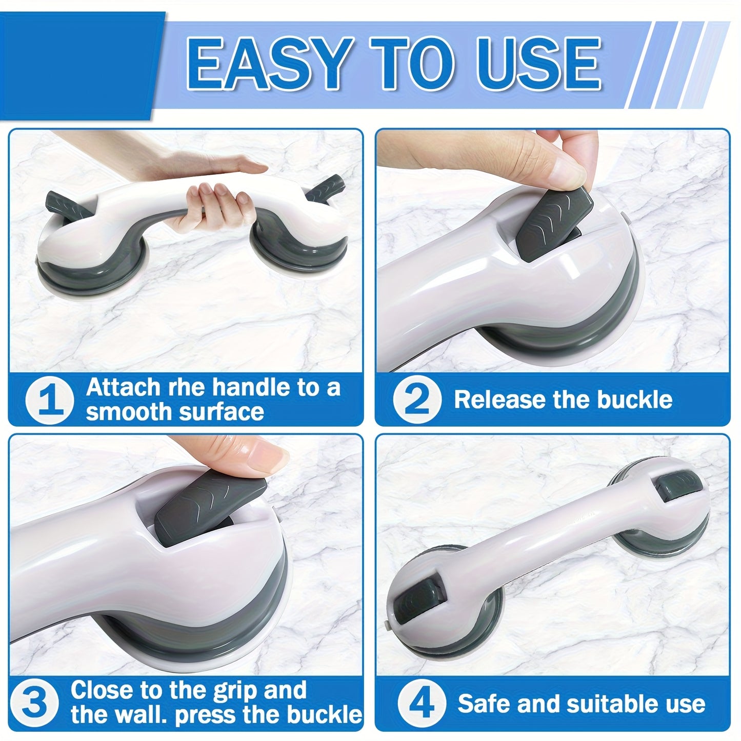 Bathroom Safety Grab Bar Set 2pcs – Non-Slip Suction Cup Handle, Durable Plastic, for Seniors & Individuals with Disabilities, Works on Glass, Tile & Marble | ShopVora CA