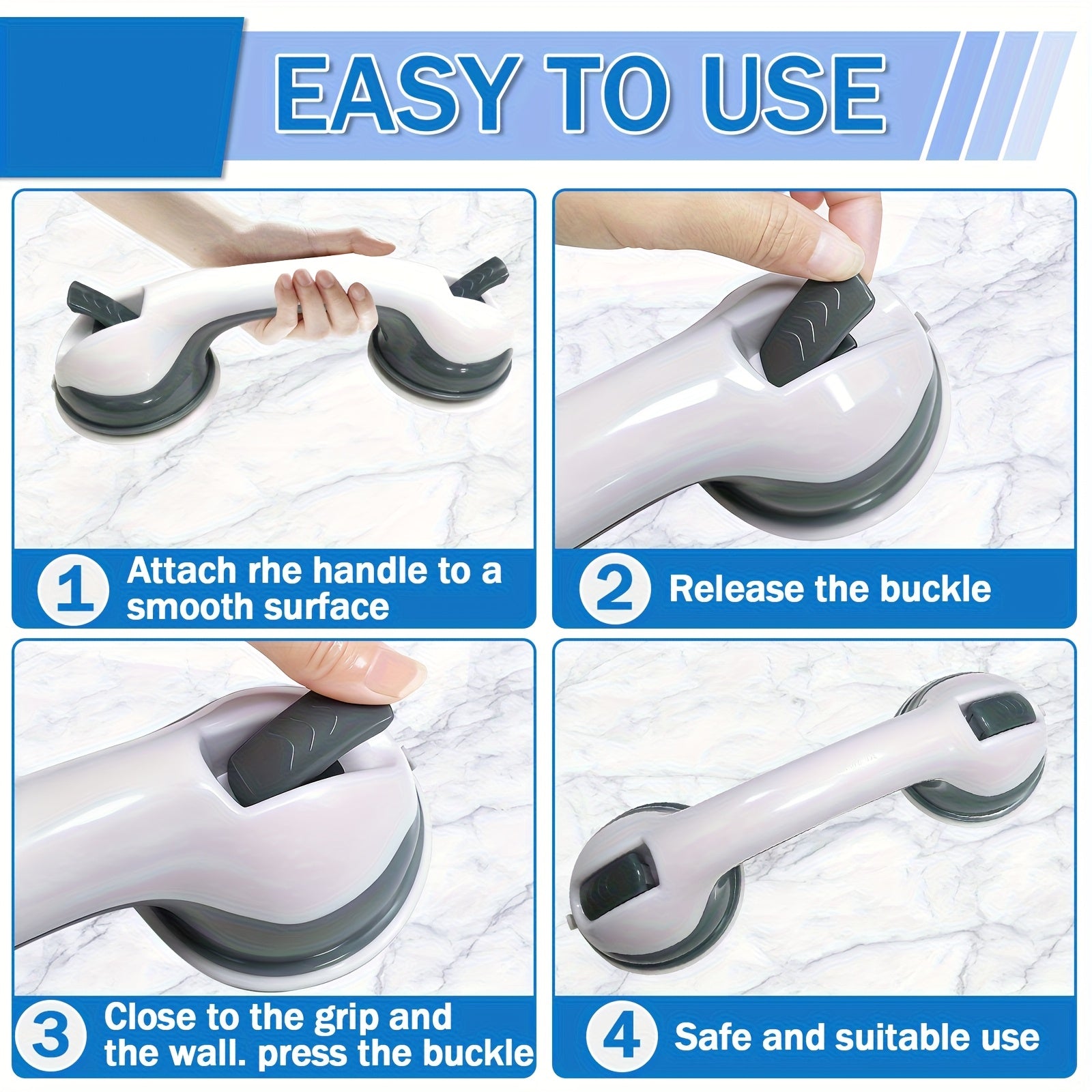 2pcs Bathroom Safety Grab Bar Set, Non-Slip Handle, Durable Plastic Construction, Sturdy And Stable, Strong Suction Cup Design, Bathroom Accessory, Ideal for Seniors, Individuals with Disabilities, Glass, Tile, And Marble Surfaces