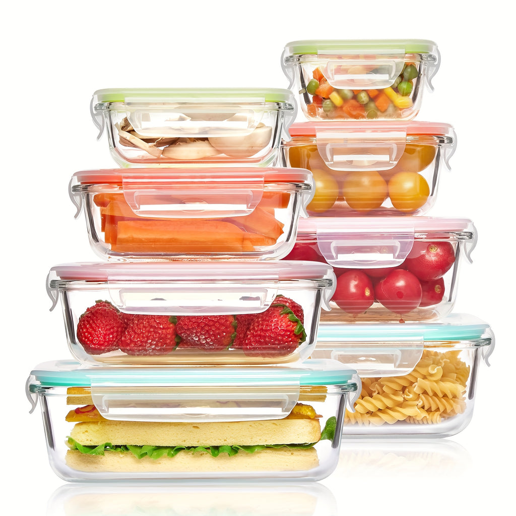 8pcs Airtight Glass Food Storage Containers with Leak-Proof Locking Lids- Microwave, Oven, Freezer& Dishwasher Safe, Perfect for Meal Prep& Multi-Purpose Kitchen Use, Glass Meal Prep Containers|Rectangular Shape|Durable Design, Meal Prep Container
