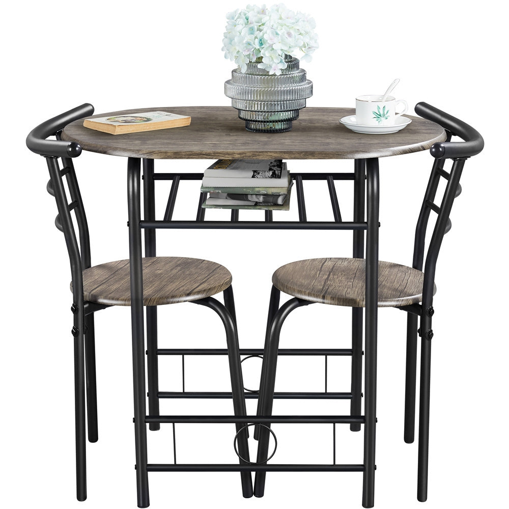 ALDEN DESIGN Dining Table Set, 3pcs Modern Round Dining Table Set for 2, Compact Space Saving Kitchen Table and Chairs with Steel Legs & Storage Rack, Perfect for Apartments, Dorm Rooms, Breakfast Nooks