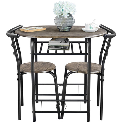 3-Piece Round Dining Table Set for 2 – Space Saving Kitchen Table & Chairs with Steel Legs, Storage Rack | Modern Compact Dining Set for Apartments, Dorm Rooms & Breakfast Nooks