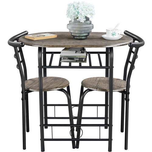 3-Piece Round Dining Table Set for 2 – Space Saving Kitchen Table & Chairs with Steel Legs, Storage Rack | Modern Compact Dining Set for Apartments, Dorm Rooms & Breakfast Nooks