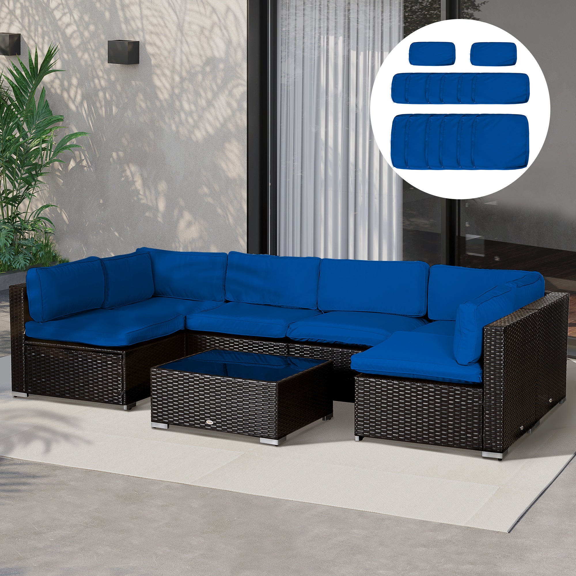 Outdoor Cushion Covers 14 Pcs Replacement for Rattan Sofa Set Polyester Waterproof Dustproof Machine Washable Zipper Closure Navy Blue - Patio Garden Furniture Covers, Canada