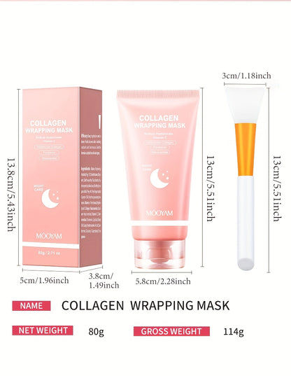 Nighttime Collagen Sleeping Mask with Brush – Hydrolyzed Collagen, Niacinamide, Hyaluronic Acid & Vitamin C Korean Skincare for Elasticity, Hydration & Firming, 2.71 oz