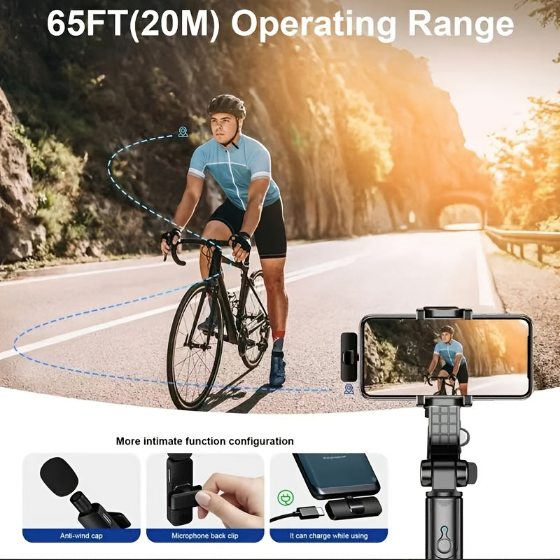 Wireless Lavalier Microphone for iPhone And Android, Dual Mic System with Adapter for All Devices, Clip-on Microphone for Vlogging, Live Streaming, Interviews, Video Recording & Online Teaching