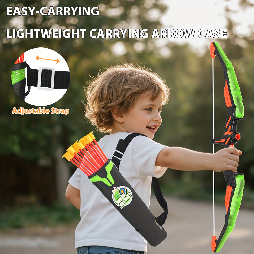 HYES 2 Set of Bow And Arrow Featuring a 29" Large Dart Board, Illuminated Archery Kit with 24 Suction Cup Arrows, Suitable for Indoor And Outdoor Play, Perfect Gifts for Boys And Girls Aged 3 to 12