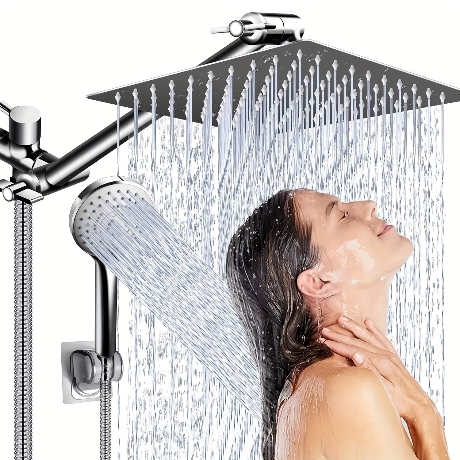 Modern Luxury Shower Head, 8/10 Inch Shower Head with Handheld Spray Combo And Adjustable Arm, High Pressure Rain Shower Head, Electroplated/Black Shower Showerhead, Handheld Showerhead, Contemporary Design