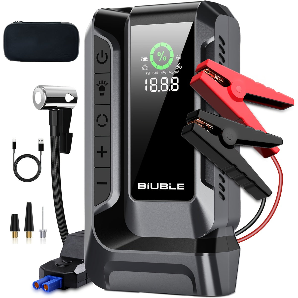 BIUBLE 9000A Jump Starter with Digital Tire Inflator & Air Compressor – 25000mAh Power Bank, Flashlight, 12V Battery Booster for All Gas & Diesel Engines, Motorcycle Car SUV Truck Pickup (ML353)