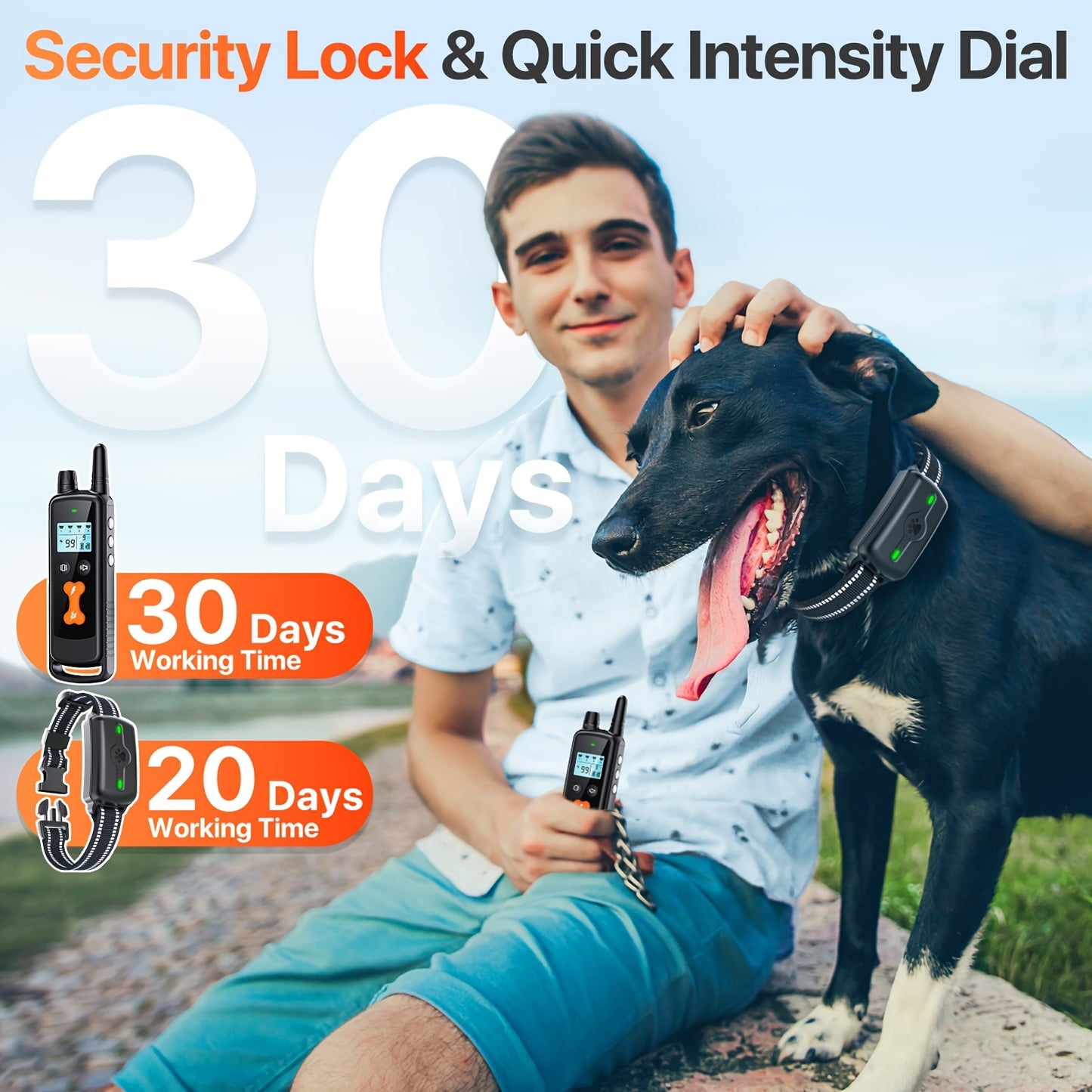 Dog Training Collar with Remote – IP68 Rechargeable E Collar, 4 Modes Beep Vibration Shock & Safety Lock for Medium Large Dogs 40–120 lbs
