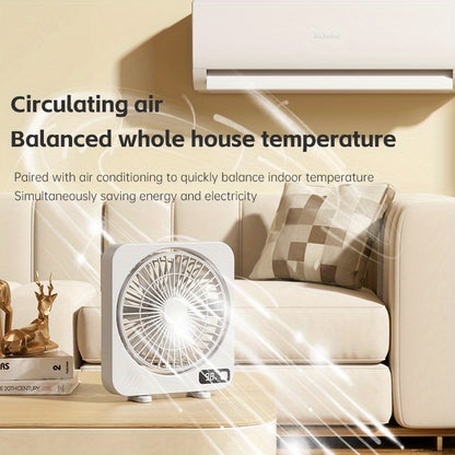 Desktop USB Fan 5-Speed with LED Battery Display, 180° Tilt Adjustment, Quiet Portable Table Fan for Home Office Bedroom Desk – Rechargeable, Black