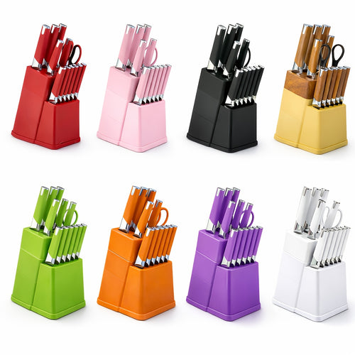 13-Piece Kitchen Knife Set with Block & Holder – 6 Steak Knives, Chef Knife, Bread Knife & Scissors Included – Sharp Stainless Steel Blades – Housewarming Gift for Home Cooks