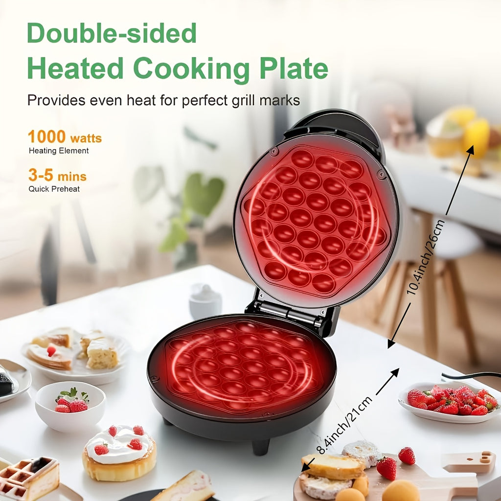 Bubble Waffle Maker, 1000W Electric Stainless Steel Egg Waffler Griddle, Ready in Under 5 Minutes, 7" Individual Waffler, for Ice Cream Treat Desserts, Christmas Gift