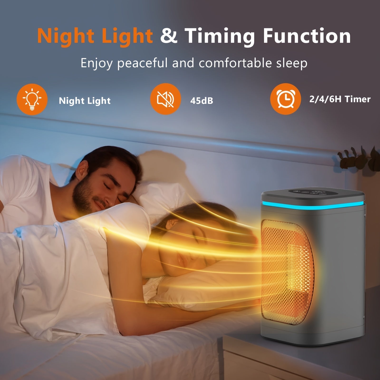 Portable Space Heater 1500W PTC Indoor – Freeice Electric Heater with Coloured Light, Remote Control, Timer, Digital Display & Overheat Protection for Bedroom, Home & Office