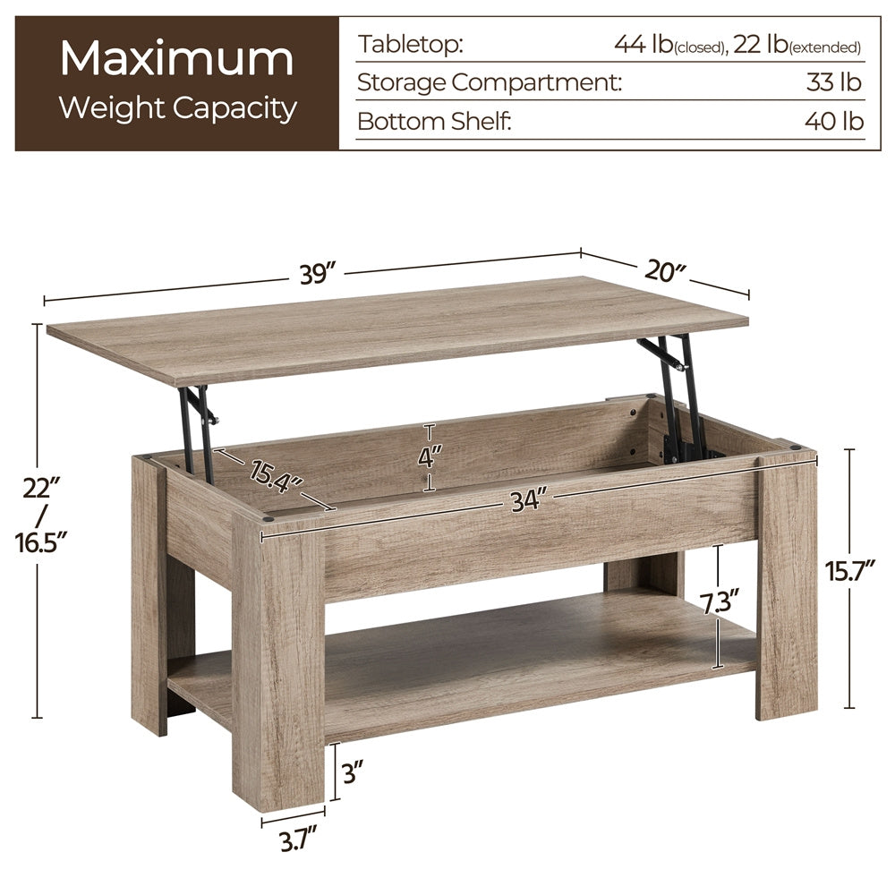 ALDEN DESIGN 38 Inch Lift Top Coffee Table with Hidden Compartment and Open Shelf Space-Saving Multi-Functional Storage Coffee Table for Small Apartment Living Room Reception Room Home Office White Gray Espresso Canada