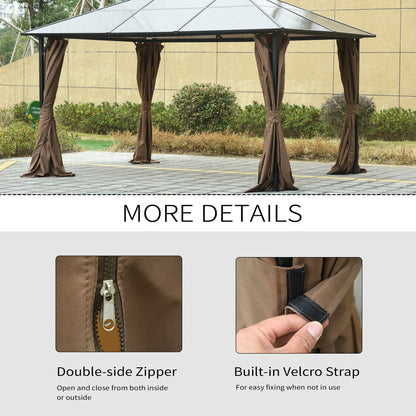 Gazebo Privacy Curtains 4-Panel with Zipper – Replacement Side Panels for 10’x12’ Gazebo or Pergola, Durable Polyester Fabric, Hooks & C-Rings Included, Wind & Sun Protection – Brown