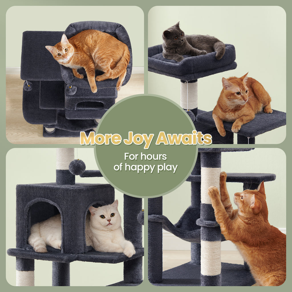 Cat Tree, 44.1-Inch Cat Tower for Indoor Cats, Multi-Level Cat Condo with Scratching Posts, Perches, Hammock and Cave, Smoky Gray