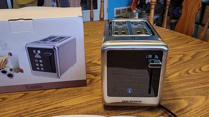 Digital Touchscreen Toaster 2 Slice Stainless Steel – 5 Bread Settings, 6 Browning Levels, Bagel, Defrost & Cancel Functions, 1.5-Inch Wide Slots, Smart Memory Feature for Home Kitchen