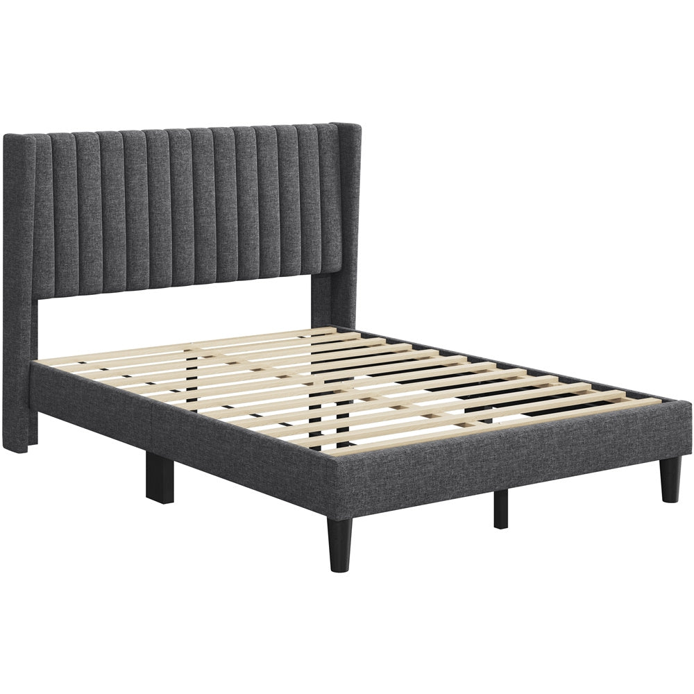 Upholstered Platform Bed Frame with Channel Tufted Headboard and Wing Side - Fabric Bed No Box Spring Needed, Wood Slat Support, 800 lb Capacity, King Queen Full, Ivory Dark Gray Black Canada