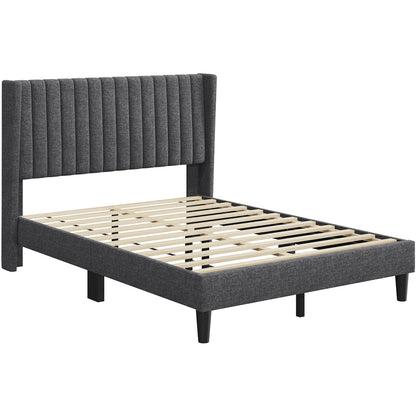 Upholstered Platform Bed Frame with Channel Tufted Headboard and Wing Side - Fabric Bed No Box Spring Needed, Wood Slat Support, 800 lb Capacity, King Queen Full, Ivory Dark Gray Black Canada
