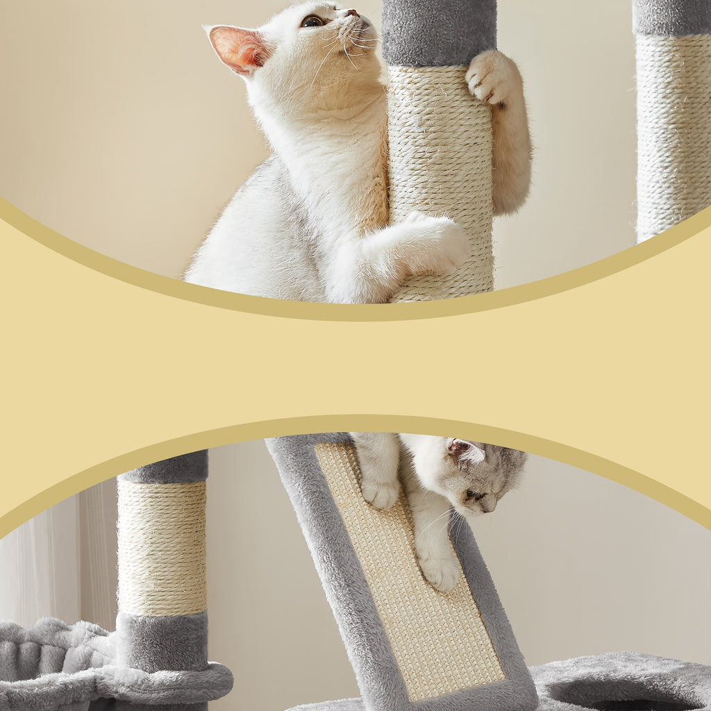 Cat Tree, 2 Perches, 81.1-Inch Large Cat Tower with 13 Scratching Posts, 3 Caves, Basket, Hammock, Pompoms, Multi-Level Plush Cat Condo for Indoor Cats