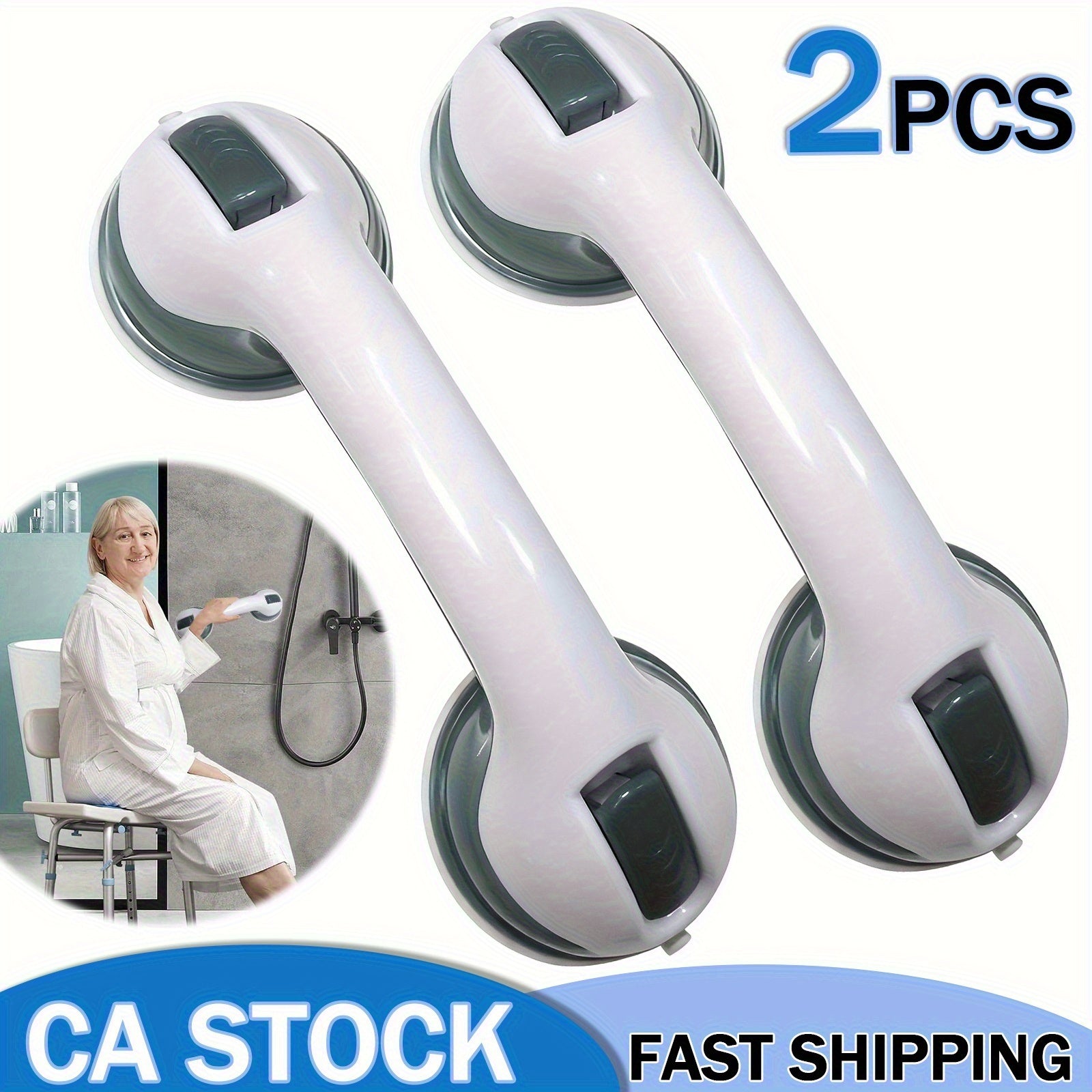 2pcs Bathroom Safety Grab Bar Set, Non-Slip Handle, Durable Plastic Construction, Sturdy And Stable, Strong Suction Cup Design, Bathroom Accessory, Ideal for Seniors, Individuals with Disabilities, Glass, Tile, And Marble Surfaces