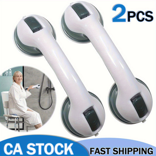 2pcs Bathroom Safety Grab Bar Set, Non-Slip Handle, Durable Plastic Construction, Sturdy And Stable, Strong Suction Cup Design, Bathroom Accessory, Ideal for Seniors, Individuals with Disabilities, Glass, Tile, And Marble Surfaces