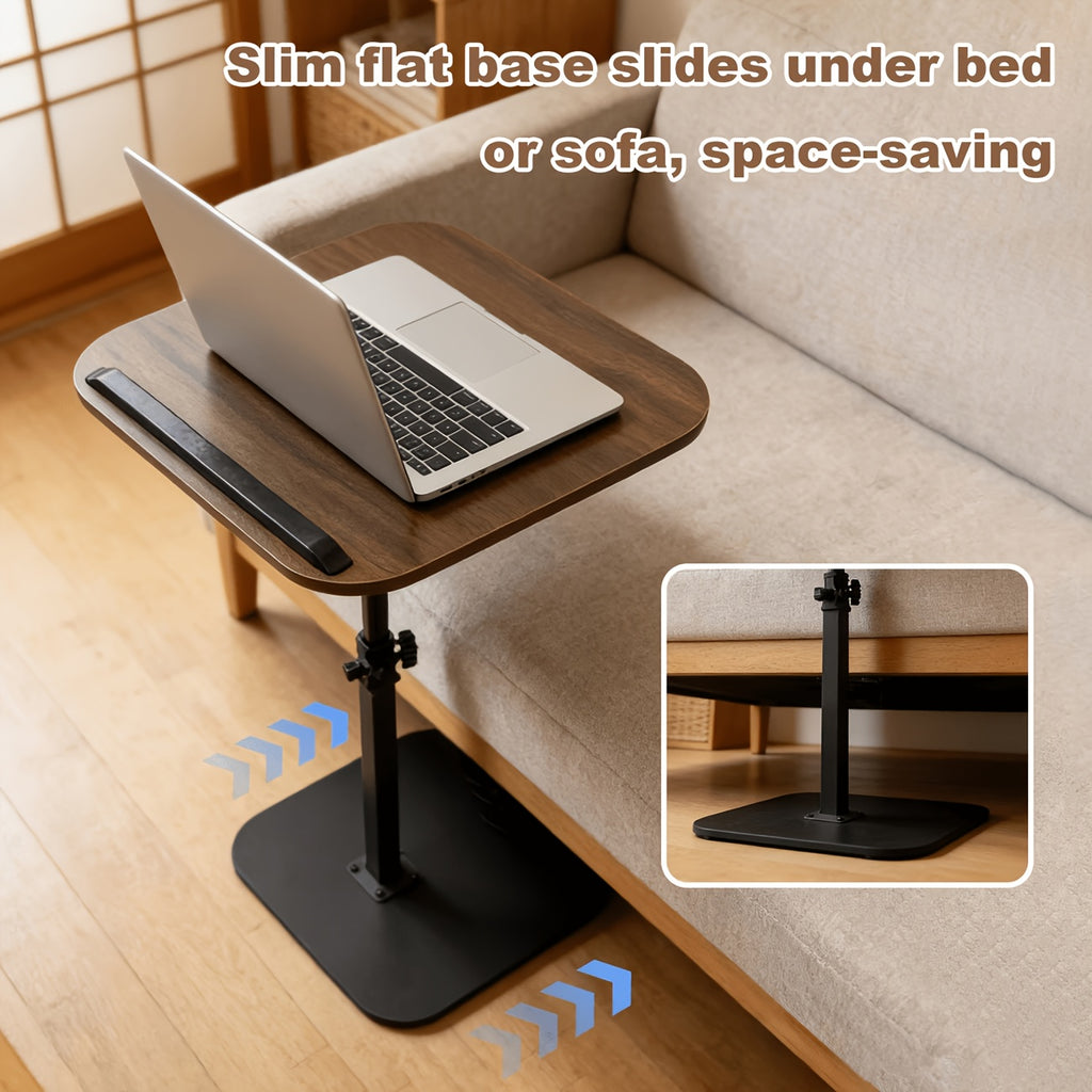 1pc Adjustable Height Computer Workstation Side Table - Fashionable Metal Frame with Wooden Top, Suitable for Living Room, Bedside, Corner Coffee Table, Multi-Functional Tray, Mobile C-Shaped Home Office Desk - Lift Table for Reception Room, RV