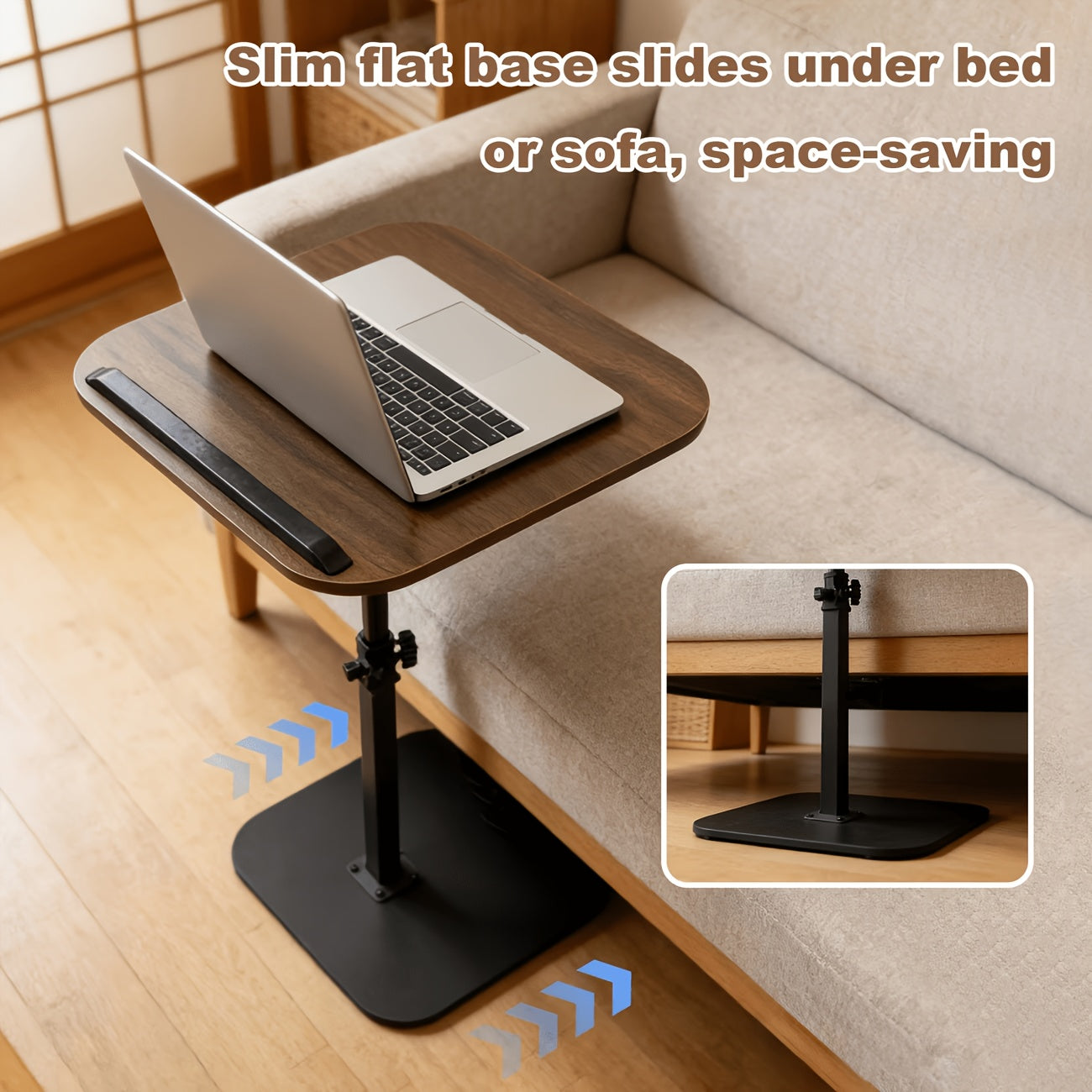 C-Shaped Side Table Adjustable Height, Metal Frame Wooden Top Sofa End Table, Mobile Laptop Desk for Living Room Bedroom Bedside, Multi-Functional Coffee Table Tray for Home Office RV – Modern Lift Table