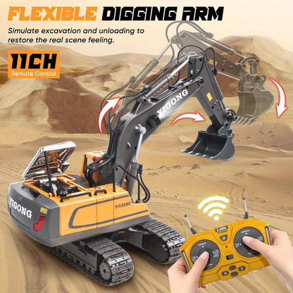 RC Mini Excavator Toy with App & Remote Control – 11-Channel Alloy Engineering Truck, High-Tech Construction Vehicle Gift for Adults & Kids
