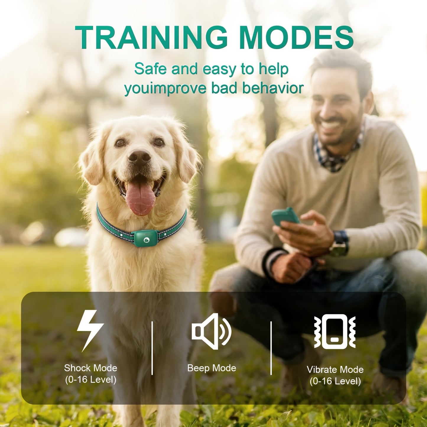 Remote Dog Training Collar with Shock, Vibration & Bark Alarm – Waterproof E-Collar for Large & Medium Dogs, Multiple Training Modes for Obedience & Behaviour