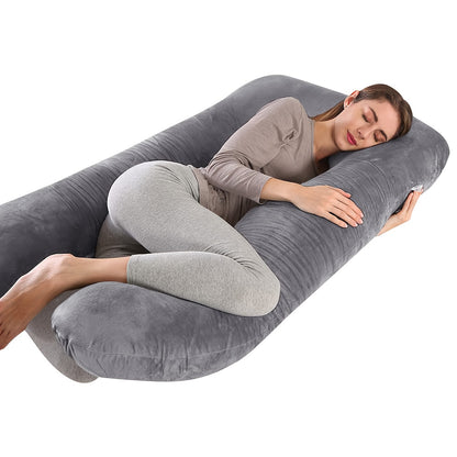 U-Shaped Pregnancy Pillow 47 Inch with Velvet Removable Cover – Full Body Maternity Pillow for Sleeping, Back & Belly Support for Pregnant Women & Adults