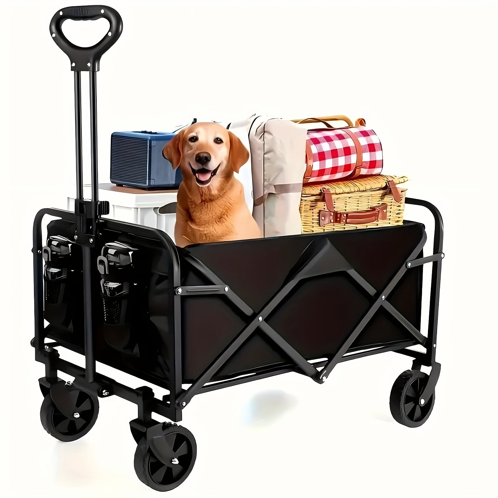 330lbs Collapsible Folding Wagon Cart Heavy Duty Outdoor Utility Wagon Beach Wagon Grocery Wagon Camping Portable Garden Wagon Cart With All-Terrain Wheels, Pet Stroller, Pet Dog Stroller