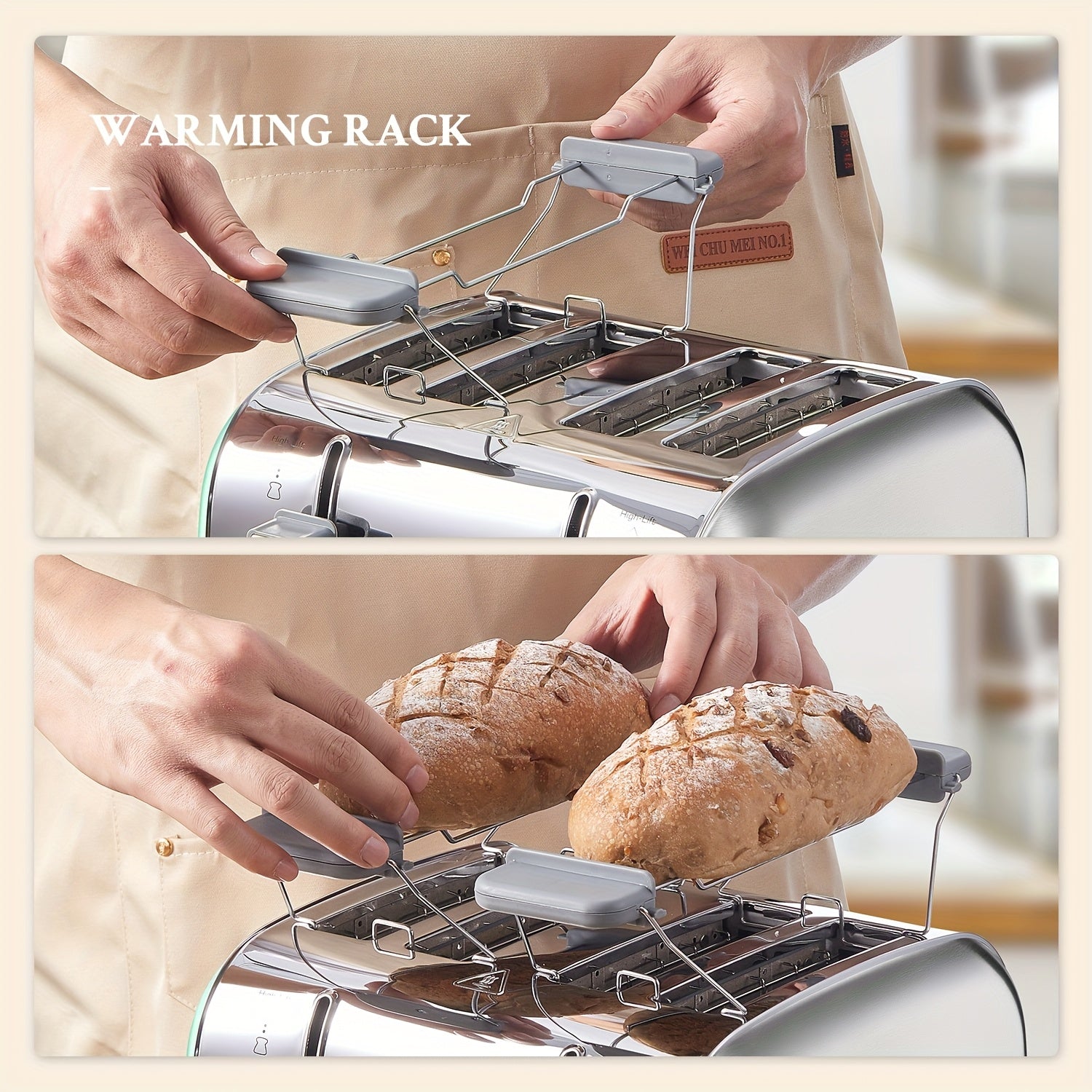 4-Slice Toaster, Extra Wide Slots, Stainless Steel with High Lift Lever, Bagel And Muffin Function, Removable Crumb Tray, 7-Shade Settings with Warming Rack, Silver