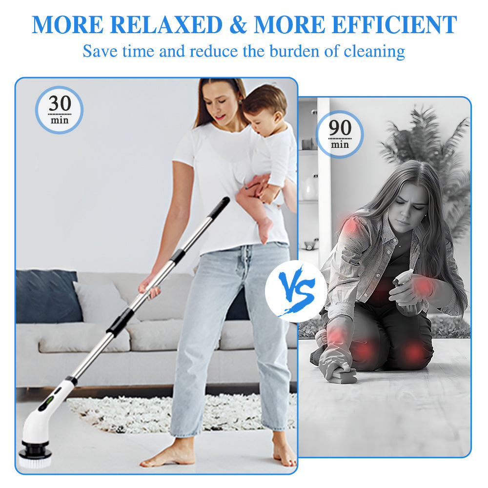 Cordless Electric Brush Rotary Washer, Dual Adjustable Speed, for Cleaning Home,Christmas Gift,Xmas Gift, Adjustable And Detachable Alloy ARM Up To 125cm,Handle Shower Washer with 9 Replaceable Brush Heads, Suitable for Floors, Bathrooms, Bathtubs, Car,Ti