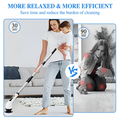 Cordless Electric Spin Scrubber – 9 Replaceable Brush Heads, Extendable Alloy Arm to 125cm, Dual Speed, for Floors, Bathrooms, Bathtubs & Car Cleaning