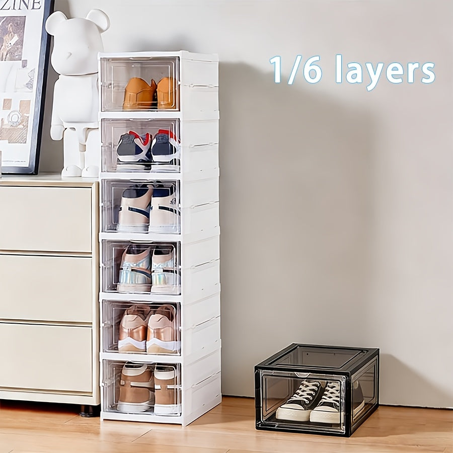 6-Layer Transparent Shoes Box Thickened Foldable Sneaker Shoe Organizers Stackable Dustproof High-Top Cabinet Shoe Rack Shelf
