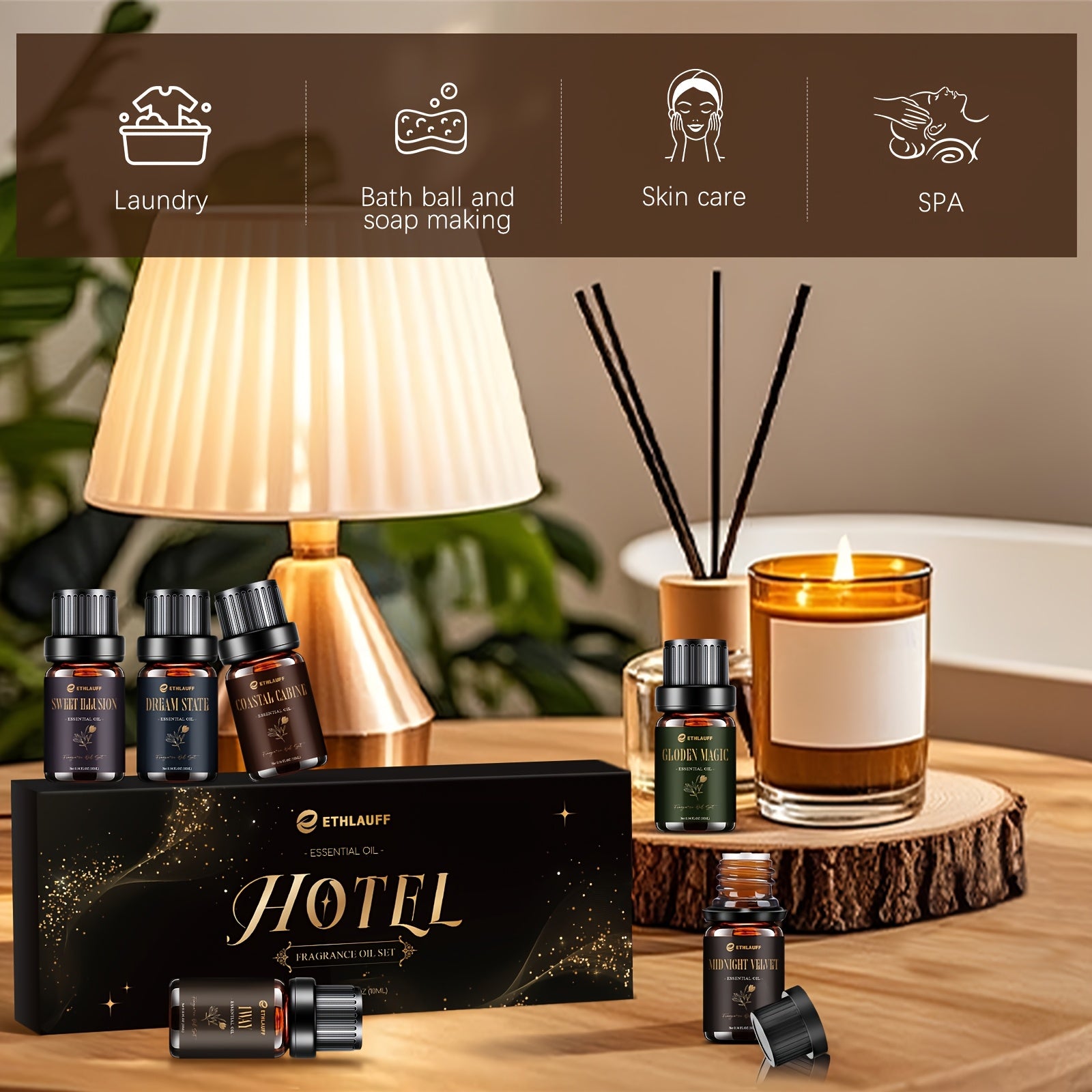 Hotel Essential Oils, Essential Oils for Massage, Hotel Collection Oil, Gifts for Women And Men, Luxury Essential Oil Set - 1 Way, Dream On, Cabana, Black Velvet