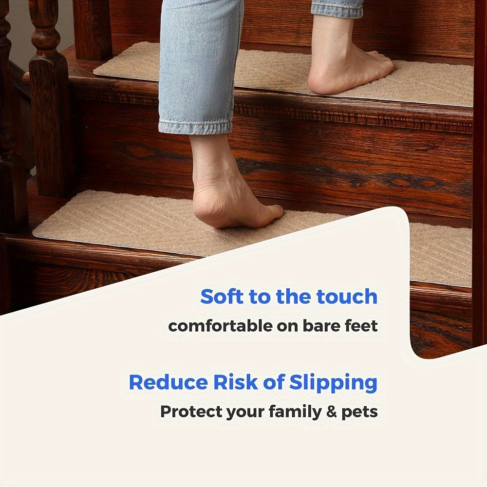Pre-Adhesive Stair Treads Set of 15 – 8"x30" Anti-Slip Indoor Staircase Carpet Pads for Wooden Steps, Multiple Colours, Safe for Elders Kids and Dogs, Easy Peel & Stick Install