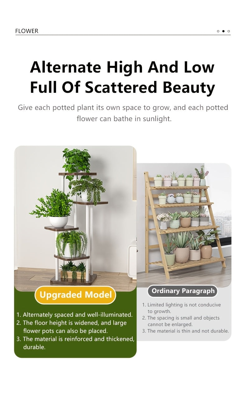 Multi-Tier Plant Stand White 4 or 5 Layer Flower Rack for Living Room, French Window, Balcony & Courtyard – Freestanding Indoor Outdoor Tiered Plant Display Shelf for Potted Plants & Garden Decor