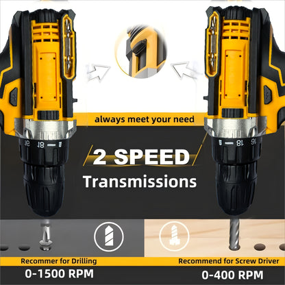 21V Brushless Cordless Drill Set 24-Piece with 2 Lithium Batteries Fast Charger 18+1 Torque Settings 10mm Keyless Chuck Chrome Vanadium Drill Bits