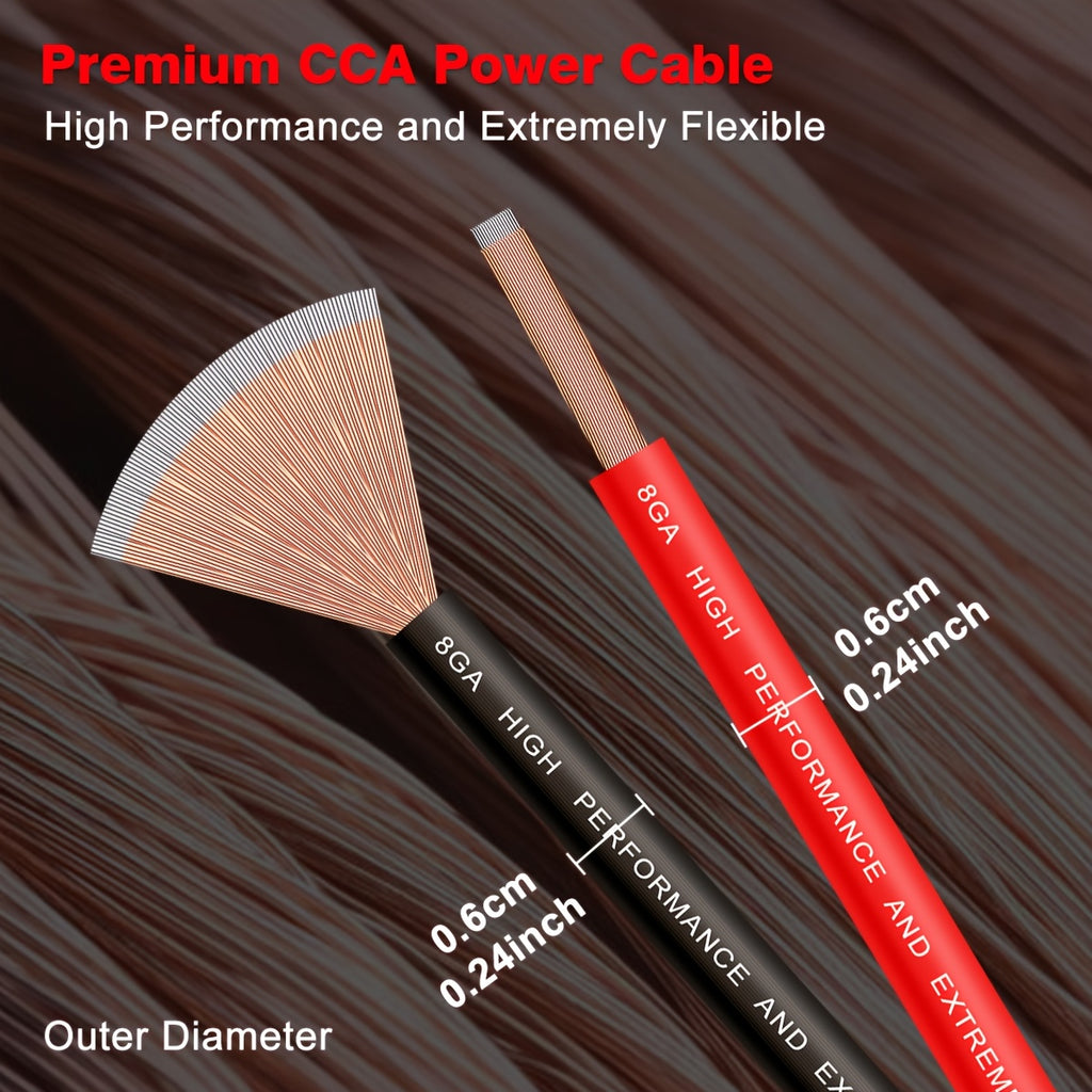 25 Feet of Black And 25 Feet of Red 8 Gauge CCA Wire, Suitable for Automotive Applications, Car Audio Battery Connections, Power And Ground Wiring, Marine Use, Welding, And Electrical Audio Setups for Amplifiers, Without Battery