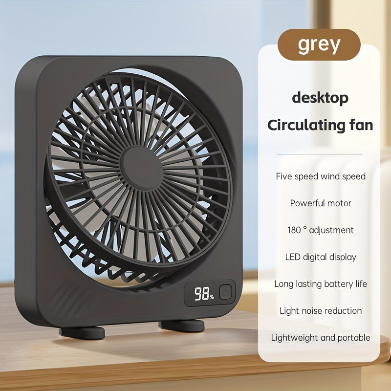 Five Speed Wind Speed Adjustment, Screen Can Display Battery Level, Manual 180 ° Adjustment Up And Down, Desktop USB Fan
