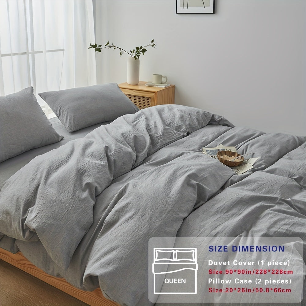 100% Washed Cotton Duvet Cover Set – Breathable, Durable & Ultra-Soft Comfy Bedding Set for All Seasons, Multiple Sizes & Colours