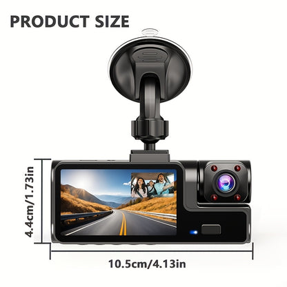 3-Lens Dash Cam with Front Inside Cabin & Rear Reversing Camera – WiFi, 1080P, Night Vision, G-Sensor, Loop Recording, Parking Monitor – Taxi Truck SUV Rideshare Car Accessory, 16GB/32GB