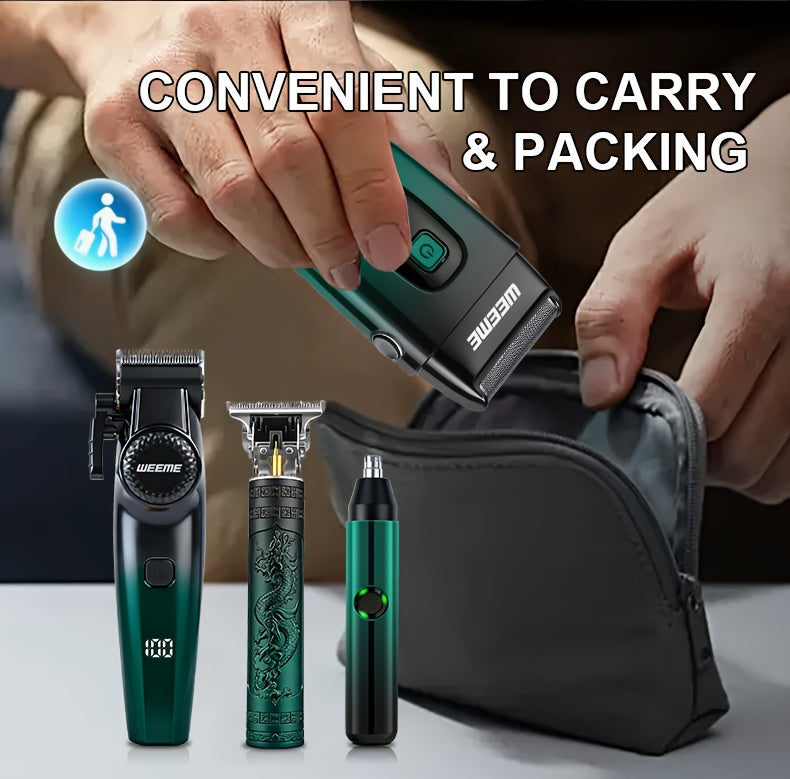 WEEME 4in 1 Hair Clippers for Men Set Professional, Cordless Men Hair Trimmer + Electric Shavers, Barber Kit for Nose, Body & Bald Head Grooming, LED Display, Precision Cutting, USB Rechargeable, Home & Barber Use